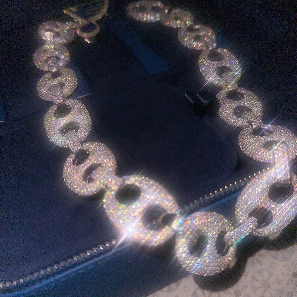 26MM Oval-Link Moiss. DiamondChain Custom StLouis Blues14K White Gold vermeil.